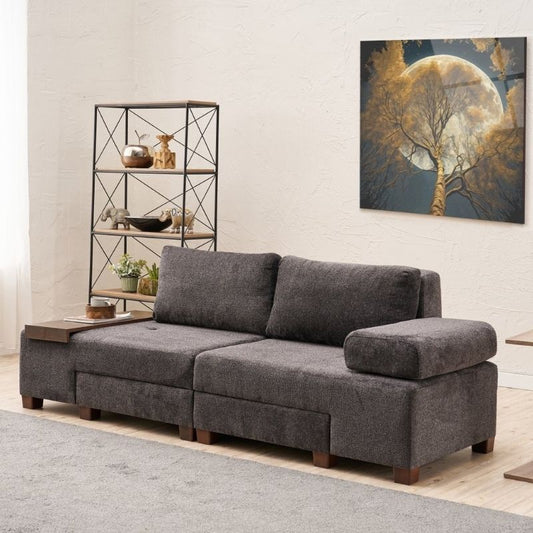 Καναπές - κρεβάτι πολυμορφικός Perenna Megapap τριθέσιος υφασμάτινος χρώμα ανθρακί 233x93x83εκ. - Hippiehome.gr