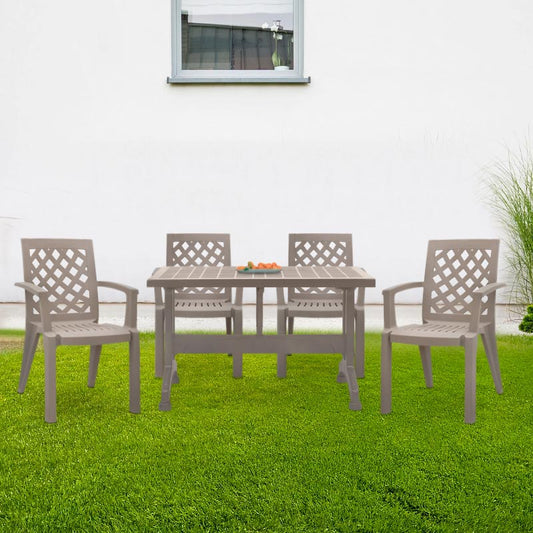 Σετ τραπεζαρία κήπου Callan Megapap 5τμχ πολυπροπυλενίου τραπέζι 120x70 - πολυθρόνα χρώμα cappuccino S_GP046-0002,2+GP046-0004,2x4 - Hippiehome.gr