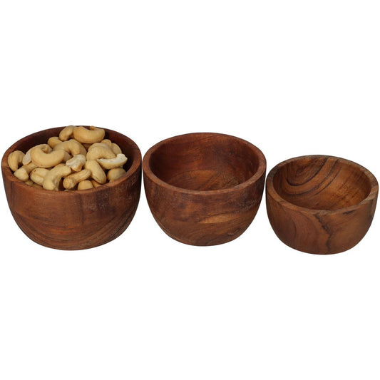 Μπολ ArteLibre Καφέ Ξύλο 11.4x11.4x6.5cm Σετ 3Τμχ - Hippiehome.gr