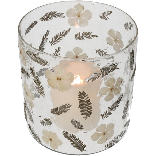 Κηροπήγιο ArteLibre Αποξηραμένα Λουλούδια Διάφανο Γυαλί 15x15x15cm - Hippiehome.gr