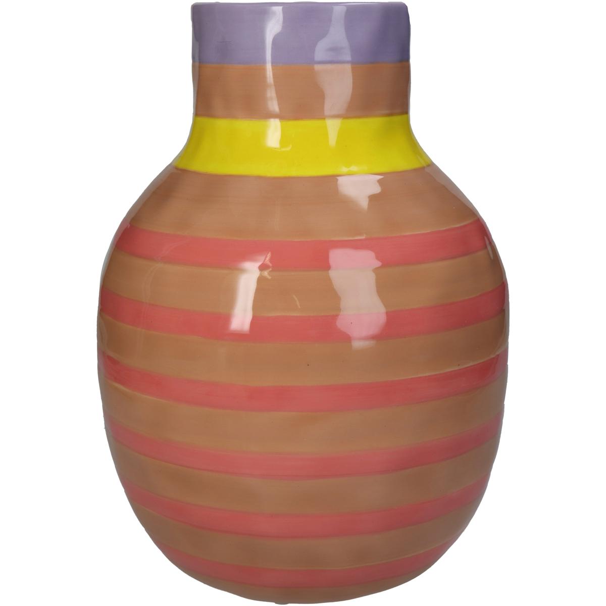 Βάζο ArteLibre Με Ρίγες Ροζ Δολομίτης 17.5x17.5x24.5cm - Hippiehome.gr