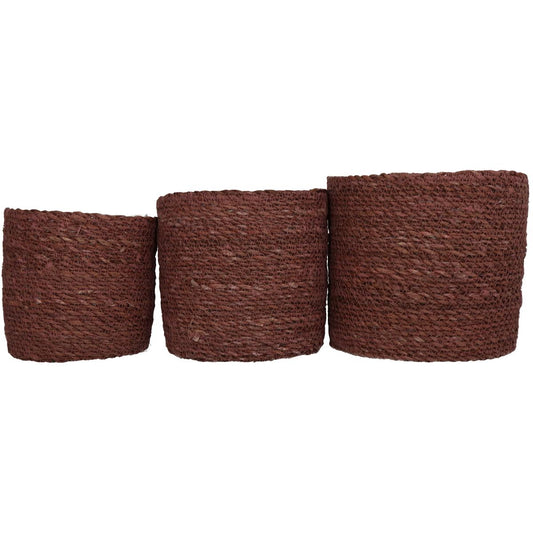 Καλάθι ArteLibre Almond Seagrass 20x20x18cm Σετ 3Τμχ - Hippiehome.gr