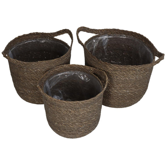 Καλάθι ArteLibre Καφέ Seagrass 25x25x24cm Σετ 3Τμχ - Hippiehome.gr