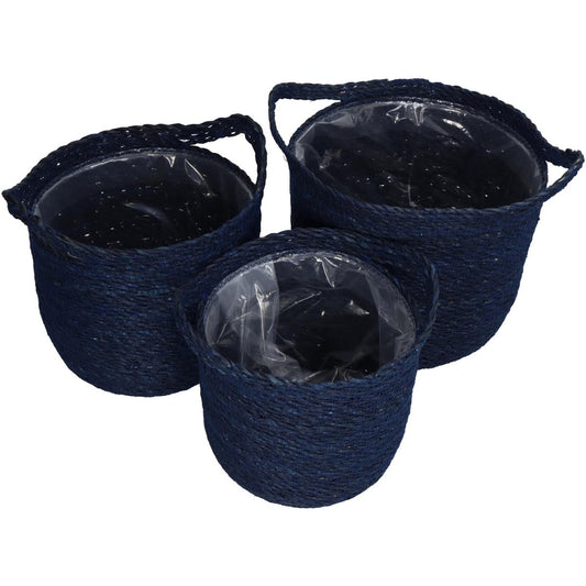 Καλάθι ArteLibre Μπλε Seagrass 25x25x24cm Σετ 3Τμχ - Hippiehome.gr