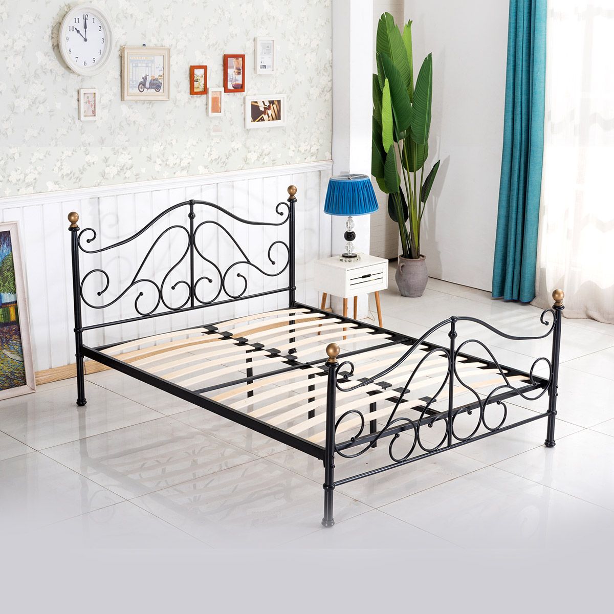 Κρεβάτι ArteLibre EVELYN Μεταλλικό Semy Glossy Black 210x159x109cm (Στρώμα 150x200cm) - Hippiehome.gr