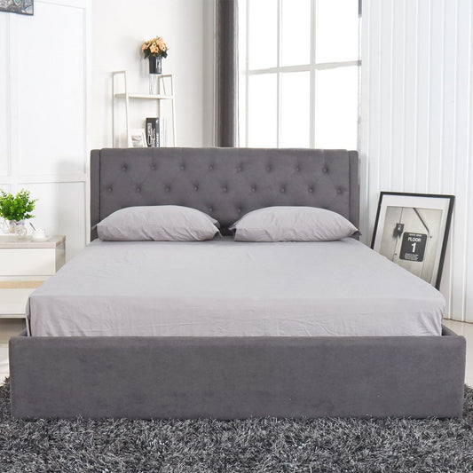 Κρεβάτι ArteLibre ASTER Σκούρο Γκρι Ύφασμα Με Αποθηκευτικό Χώρο 219x170x104cm (Στρώμα 160x200cm) - Hippiehome.gr