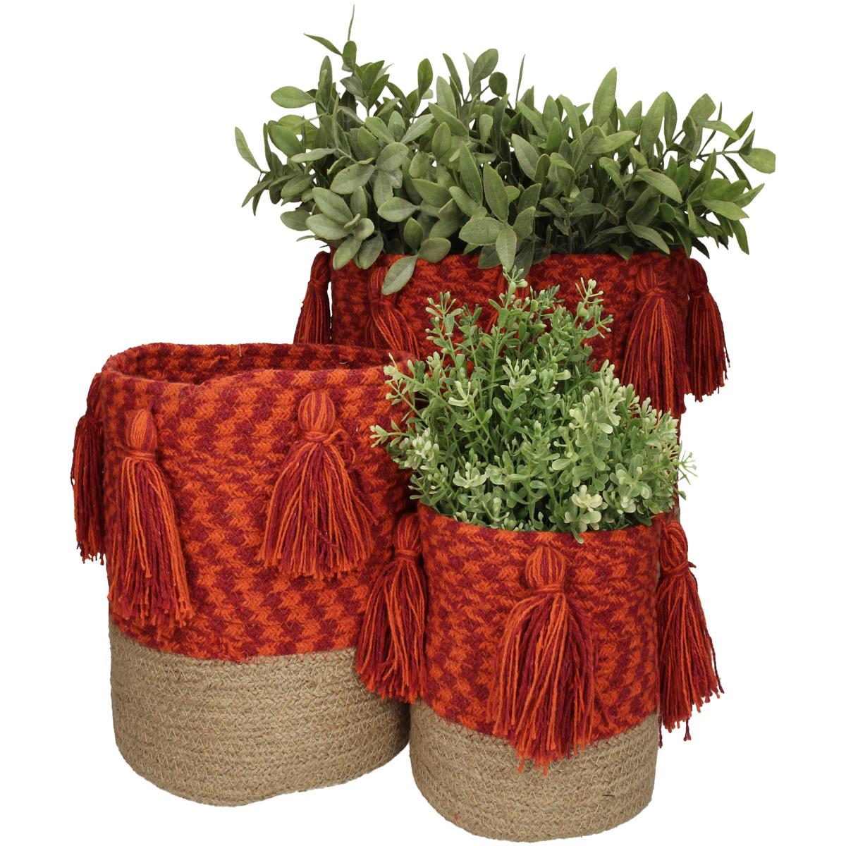 Καλάθι ArteLibre Κόκκινο Βαμβακερό 25x25x25cm Σετ 3Τμχ - Hippiehome.gr