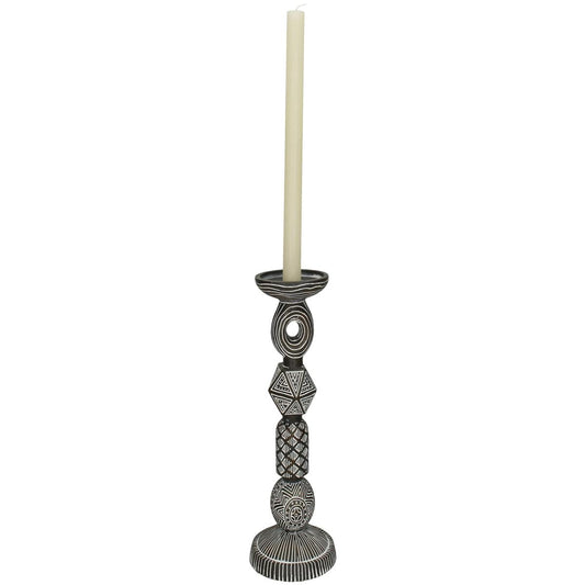Κηροπήγιο ArteLibre Tribal Καφέ Polyresin 11.5x11.5x28cm - Hippiehome.gr