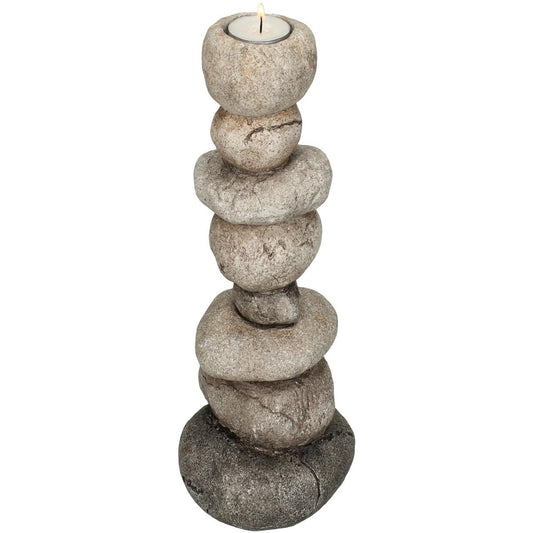 Κηροπήγιο ArteLibre Πέτρες Γκρι Polyresin 13x11x25.5cm - Hippiehome.gr