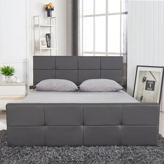 Κρεβάτι ArteLibre ANEMONE Γκρι PU 216x160.5x93cm (Στρώμα 150x200cm) - Hippiehome.gr