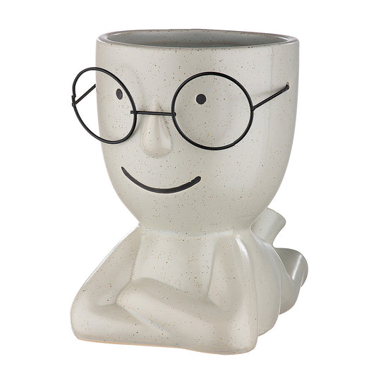Βάζο Χαμογελαστή Φιγούρα Με Γυαλιά Κεραμικό 21.5x20x13.5cm Σε 2 Χρώματα 2 Σχέδια - Hippiehome.gr