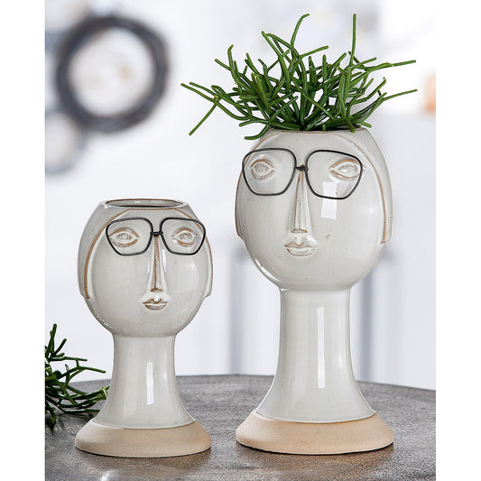 Κασπώ Πρόσωπο Με Γυαλιά Γκρι Πορσελάνη 12x11.5x23.5cm - Hippiehome.gr