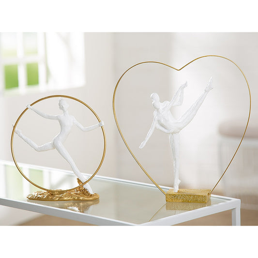 Διακοσμητικό Γυναικεία Φιγούρα Σε Κύκλο Λευκό/Χρυσό Polyresin 17x22x23cm - Hippiehome.gr