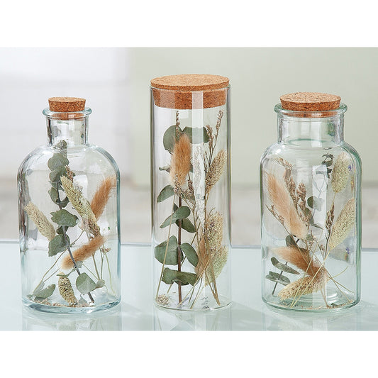 Διακοσμητικό Αποξηραμένο Λουλούδια Σε Δοχείο Διάφανο Γυαλί 8x17cm - Hippiehome.gr