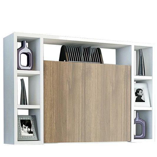 Γραφείο Τοίχου Ανοιγόμενο AMORGOS Λευκό/Καρυδί Μοριοσανίδα 90x20+46x60cm - Hippiehome.gr