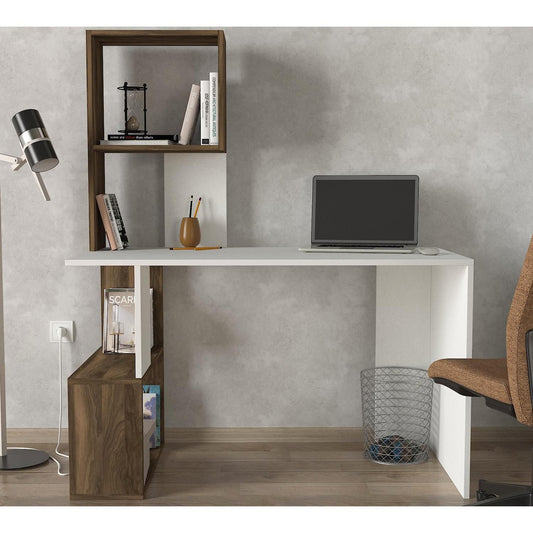 Γραφείο-Βιβλιοθήκη Siros Λευκό/Καφέ 120x60x74/148cm - Hippiehome.gr