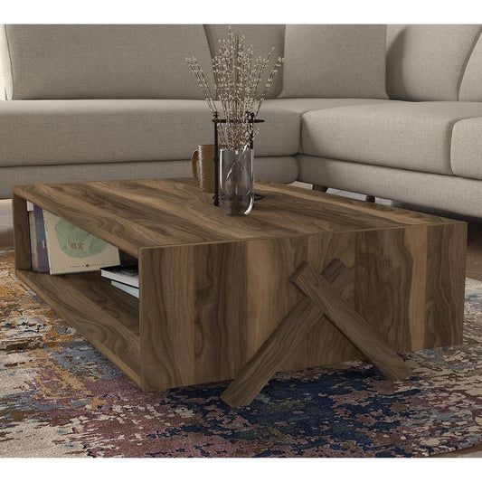 Τραπεζάκι Σαλονιού Kos Σκούρο Καφέ 98x60x26cm - Hippiehome.gr