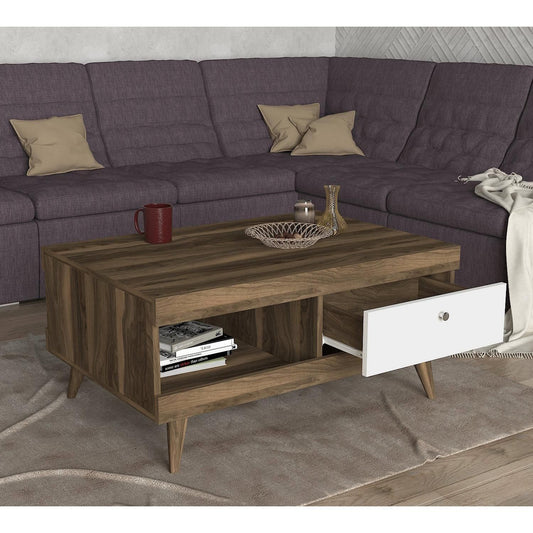 Τραπεζάκι Σαλονιού Hios Λευκό-Σκούρο Καφέ 100x65x47cm - Hippiehome.gr