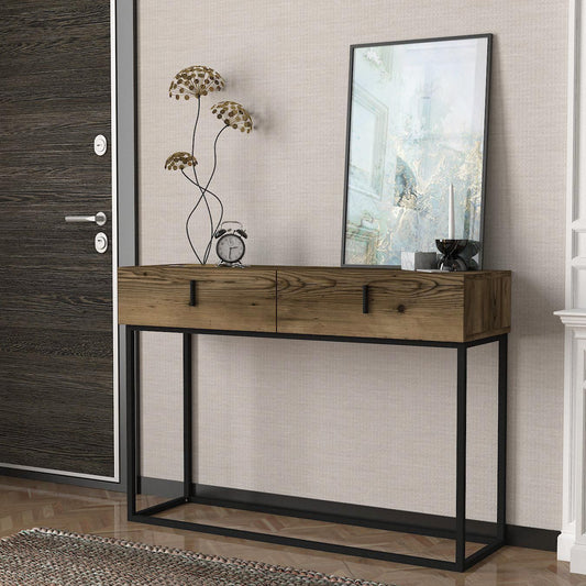 Κονσόλα Mykonos Καφέ/Μαύρη Βάση Μοριοσανίδα/Μελαμίνη/Μέταλλο 120x37x84cm - Hippiehome.gr