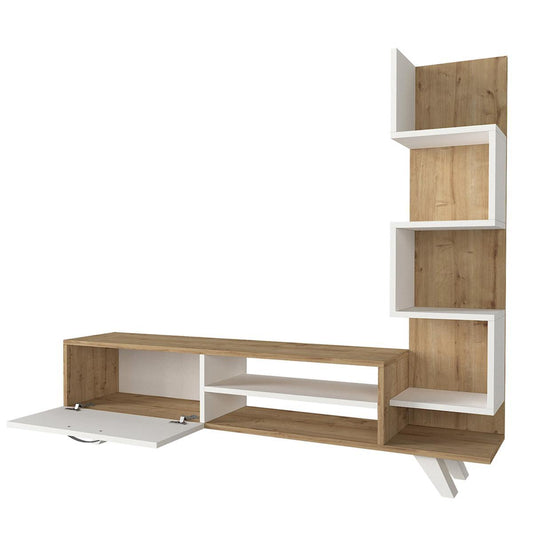 Σύνθετο Τηλεόρασης KEROS Λευκό/Φυσικό Μοριοσανίδα/Μελαμίνη 150x30x132cm - Hippiehome.gr