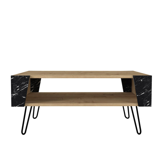 Τραπεζάκι Σαλονιού DIAPOROS Φυσικό/Μαύρο Μοριοσανίδα/Μελαμίνη 90x60x40cm - Hippiehome.gr