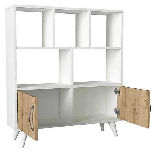 Βιβλιοθήκη SYMI Λευκό/Φυσικό Μοριοσανίδα/Μελαμίνη 90x22x150cm - Hippiehome.gr