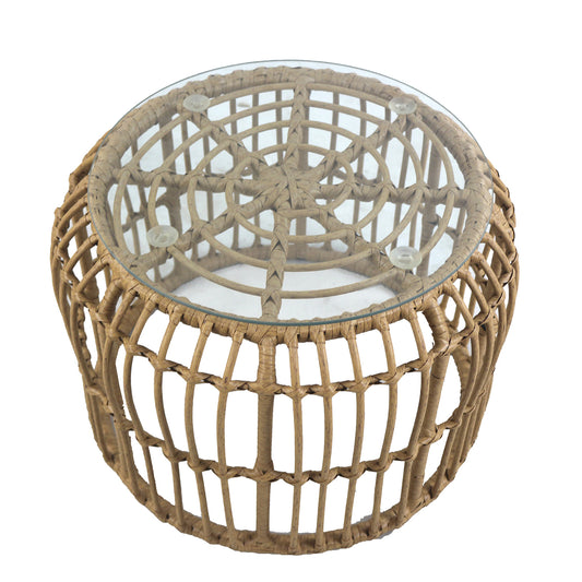 Τραπεζάκι Κήπου ALBIUS Φυσικό Rattan/Μέταλλο/Γυαλί Φ50x35cm - Hippiehome.gr