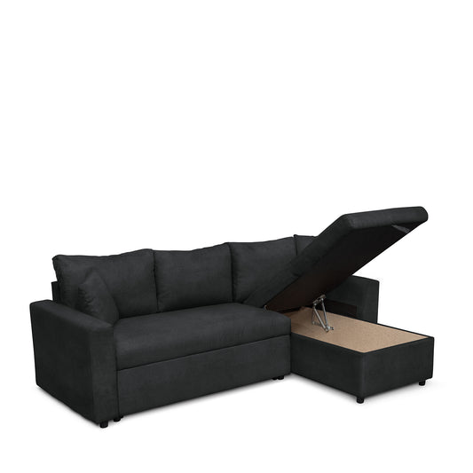 Καναπές Γωνιακός Αναστρέψιμος ULUA Μαύρο 225x148x81cm - Hippiehome.gr