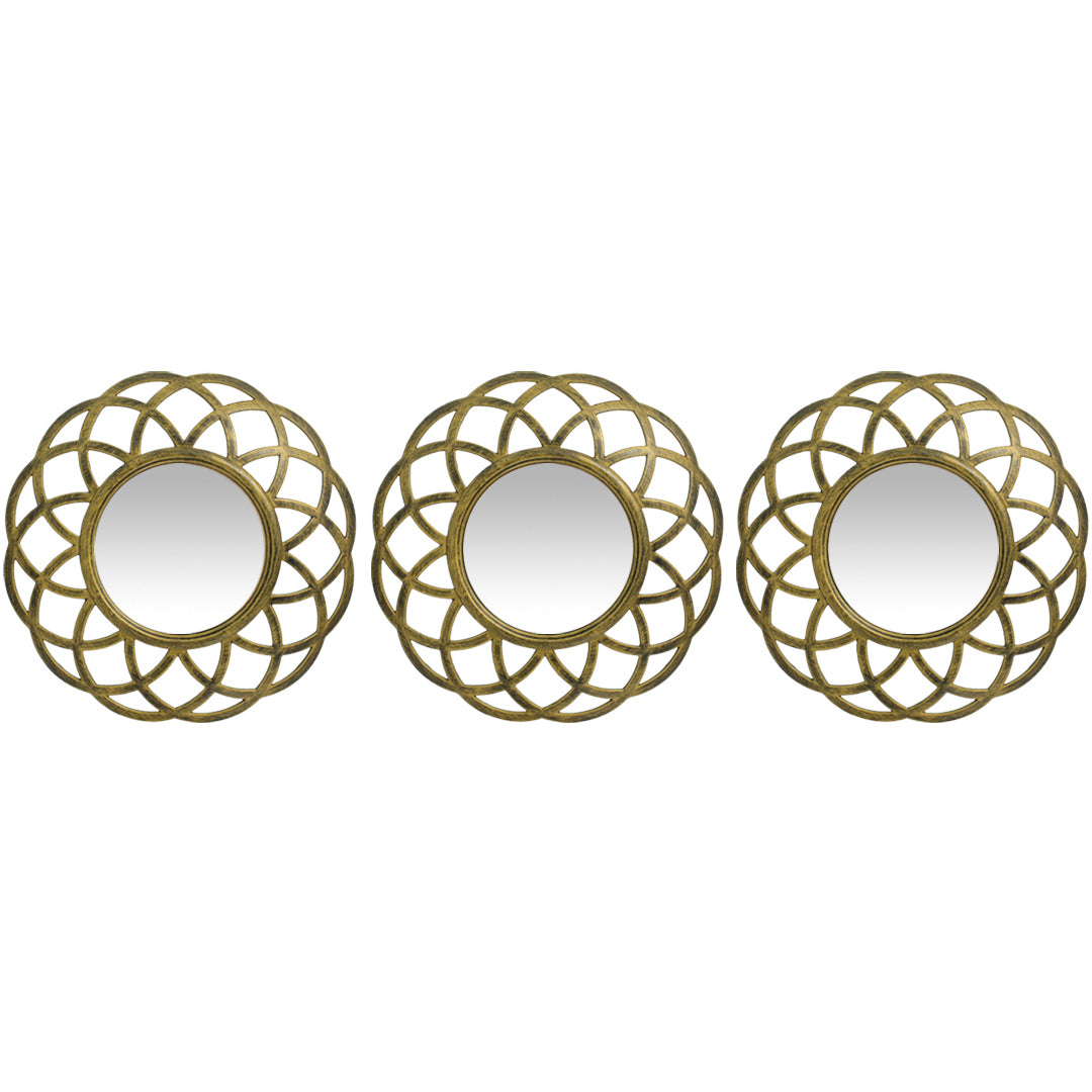 Καθρέπτης Τοίχου Χρυσό Πλαστικό Φ25.4x3.2cm Σετ 3Τμχ - Hippiehome.gr