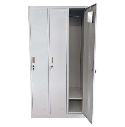 Ντουλάπα Τρίφυλλη EARWEN Ανοιχτό Γκρι Μέταλλο 90x45x185cm - Hippiehome.gr