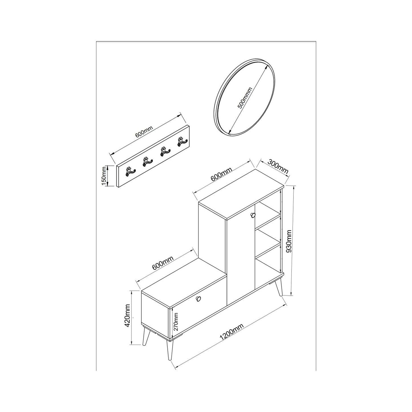 Έπιπλο Εισόδου Με Καθρέπτη ADEA Δρυς Μοριοσανίδα/Γυαλί 120x30x93cm - Hippiehome.gr