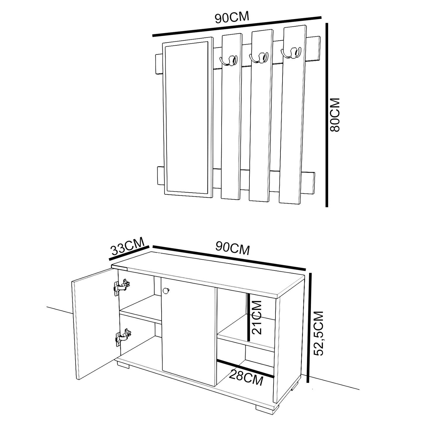 Έπιπλο Εισόδου Με Καθρέπτη BOKANG Δρυς Μοριοσανίδα/Γυαλί 90x33x90cm - Hippiehome.gr