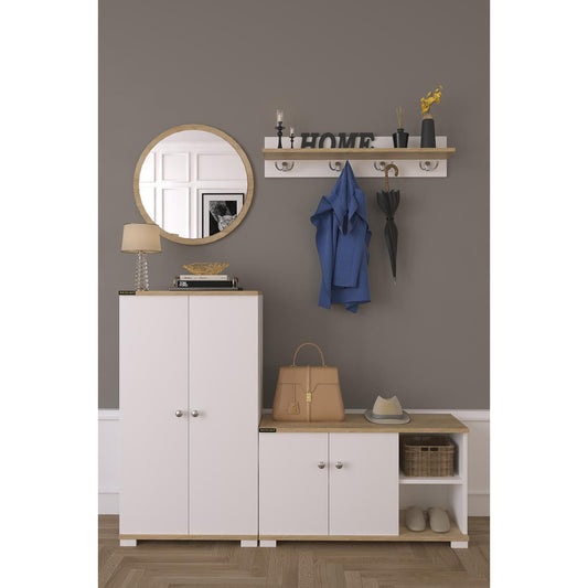 Έπιπλο Εισόδου Με Καθρέπτη JEMILA Δρυς/Λευκό Μοριοσανίδα/Γυαλί 150x33x183cm - Hippiehome.gr