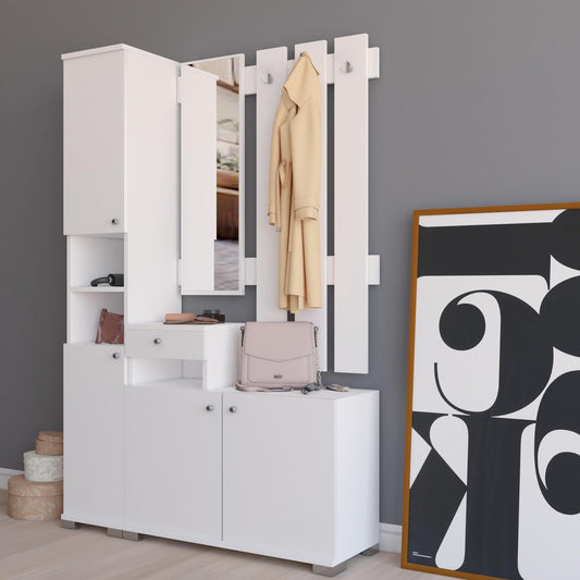 Έπιπλο Εισόδου ADJO Λευκό Μοριοσανίδα/Γυαλί 130x30x177cm - Hippiehome.gr