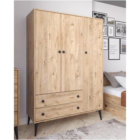 Ντουλάπα Τρίφυλλη AMARI Δρυς Μοριοσανίδα 123.5x48x180cm - Hippiehome.gr