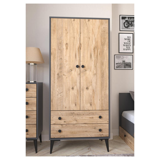 Ντουλάπα Δίφυλλη AMARI Ανθρακί/Δρυς Μοριοσανίδα 82x48x180cm - Hippiehome.gr