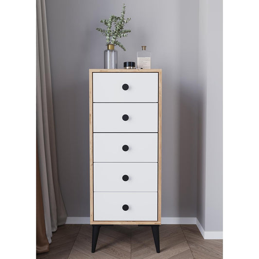 Συρταριέρα AMARI Δρυς/Λευκό Μοριοσανίδα 43x43x114cm - Hippiehome.gr