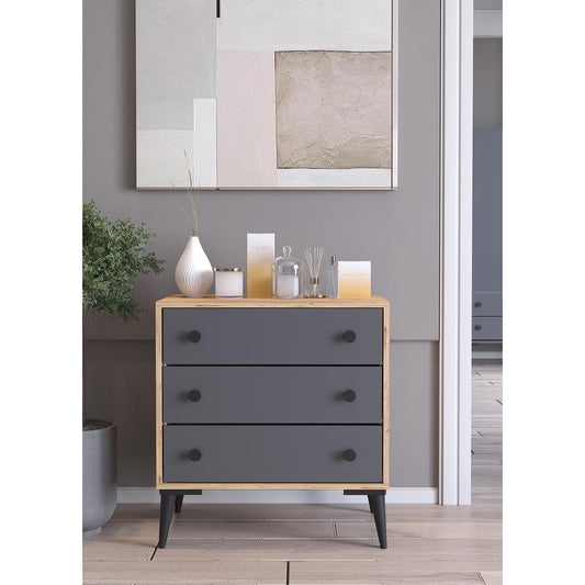 Συρταριέρα AMARI Δρυς/Ανθρακί Μοριοσανίδα 72x43x79cm - Hippiehome.gr