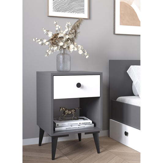 Κομοδίνο AMARI Ανθρακί/Λευκό Μοριοσανίδα 43x43x67.5cm - Hippiehome.gr