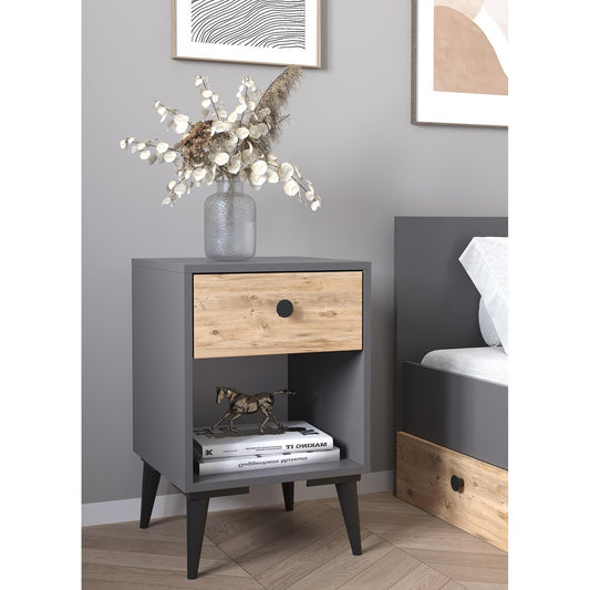 Κομοδίνο AMARI Ανθρακί/Δρυς Μοριοσανίδα 43x43x67.5cm - Hippiehome.gr