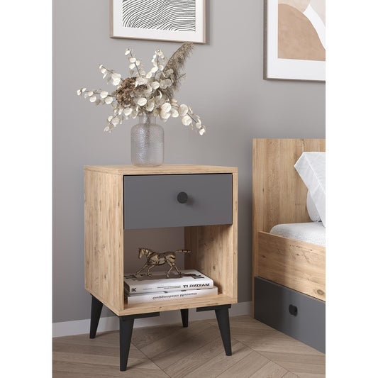 Κομοδίνο AMARI Δρυς/Ανθρακί Μοριοσανίδα 43x43x67.5cm - Hippiehome.gr