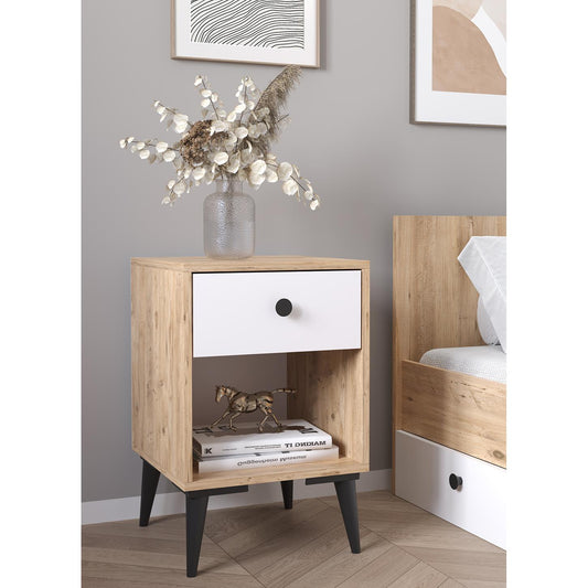 Κομοδίνο AMARI Δρυς/Λευκό Μοριοσανίδα 43x43x67.5cm - Hippiehome.gr