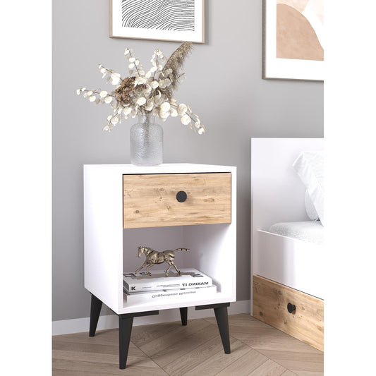 Κομοδίνο AMARI Λευκό/Δρυς Μοριοσανίδα 43x43x67.5cm - Hippiehome.gr