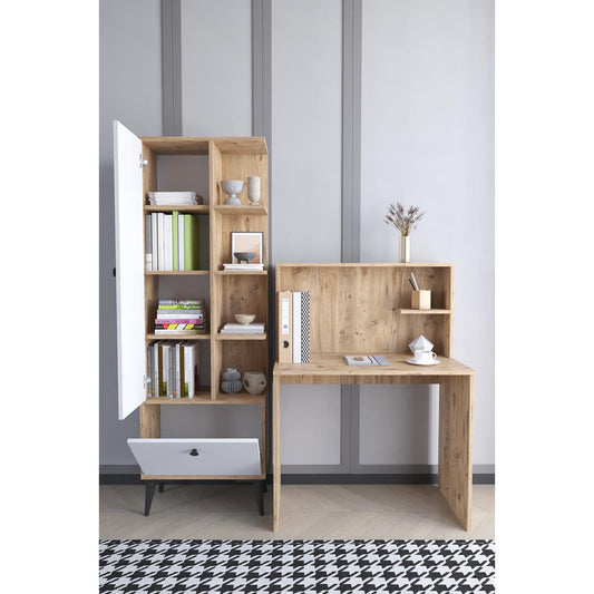 Γραφείο Με Ράφια DIALLO Δρυς/Λευκό Μοριοσανίδα 150x50x123cm - Hippiehome.gr