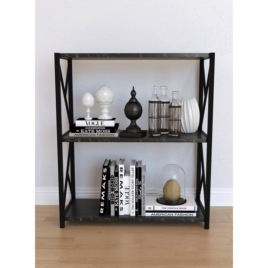 Βιβλιοθήκη JAWARA Μαύρο Μοριοσανίδα/Μέταλλο 70x34x78.5cm - Hippiehome.gr