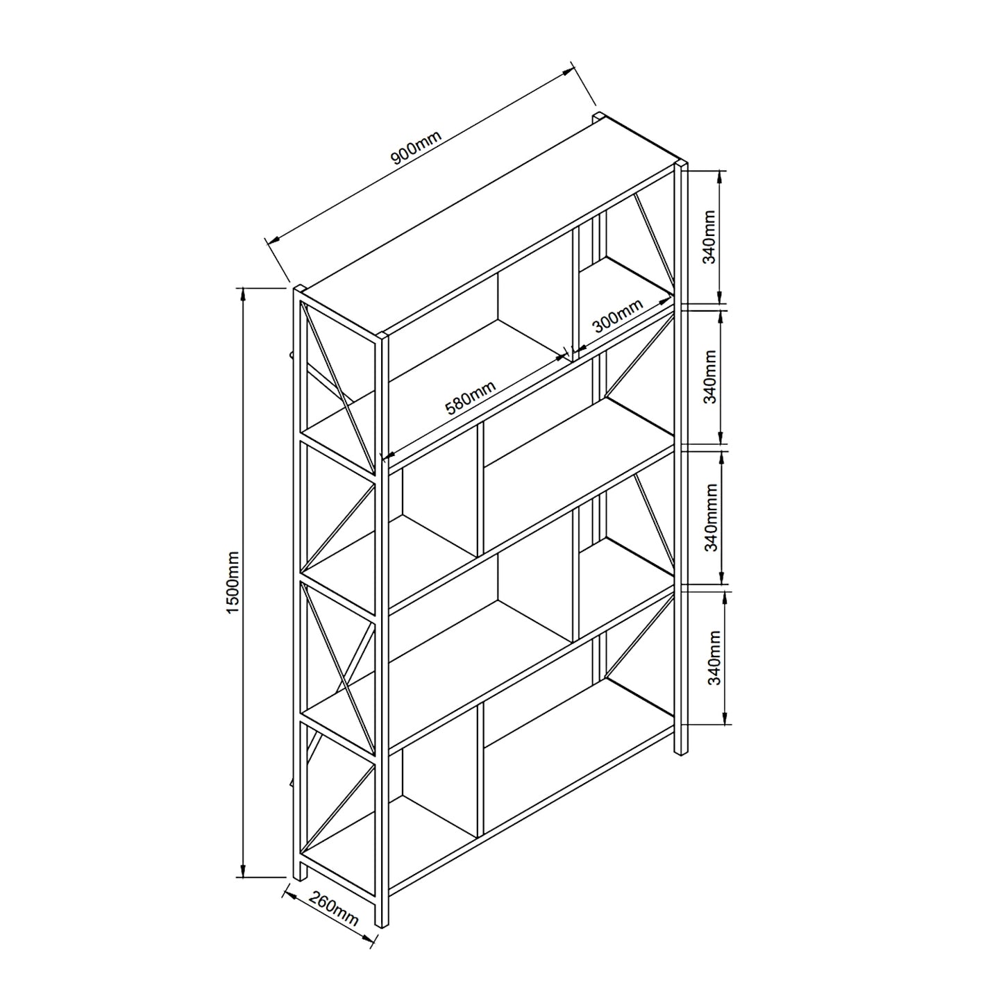 Βιβλιοθήκη JUMA Μαύρο Μοριοσανίδα 90x26x150cm - Hippiehome.gr