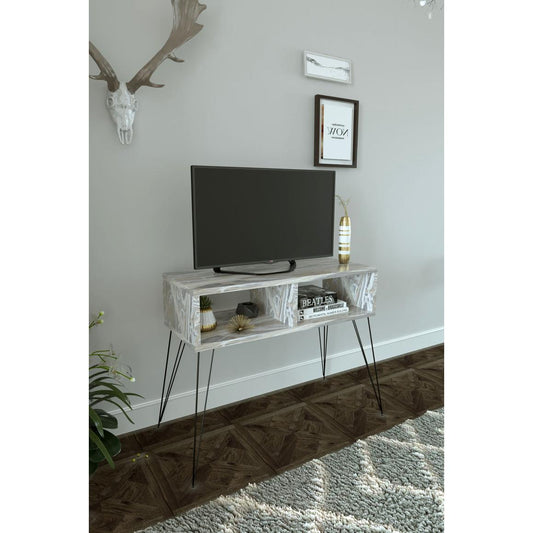 Έπιπλο Τηλεόρασης AMARA Όψη Μαρμάρου/Γκρι Μοριοσανίδα/Μέταλλο 72x30x58.6cm - Hippiehome.gr