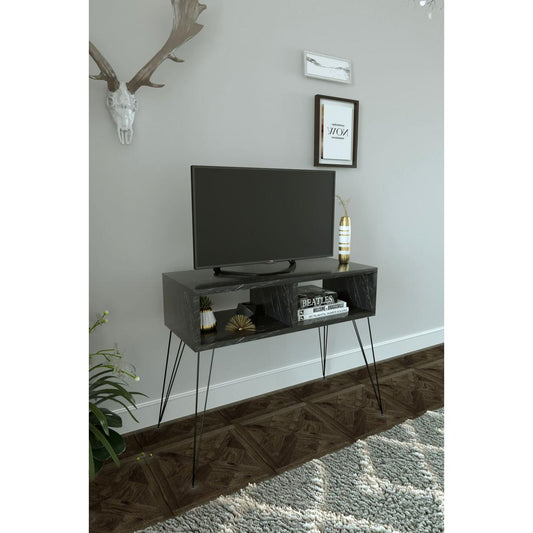 Έπιπλο Τηλεόρασης AMARA Όψη Μαρμάρου/Μαύρο Μοριοσανίδα/Μέταλλο 72x30x58.6cm - Hippiehome.gr