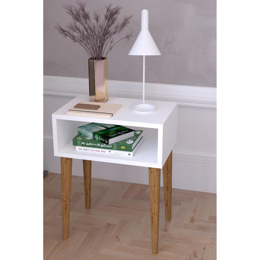 Κομοδίνο GANIRU Λευκό Μοριοσανίδα/Ξύλο 45x30x60cm - Hippiehome.gr