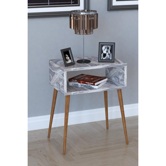 Κομοδίνο GANIRU Γκρι/Όψη Μαρμάρου Μοριοσανίδα/Ξύλο 45x30x60cm - Hippiehome.gr